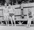Swimming pool in the woods at Treetops Holiday Camp Farley Green with man in bra circa 1935
